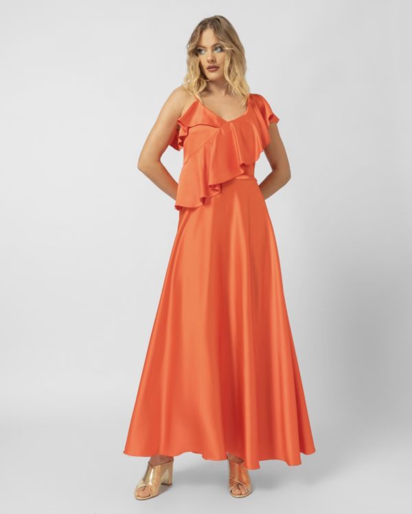 floral satin παντελοόνι-silky long skirt sourloulou