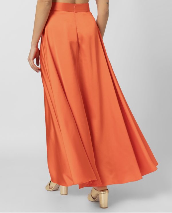 floral satin παντελοόνι-silky long skirt sourloulou