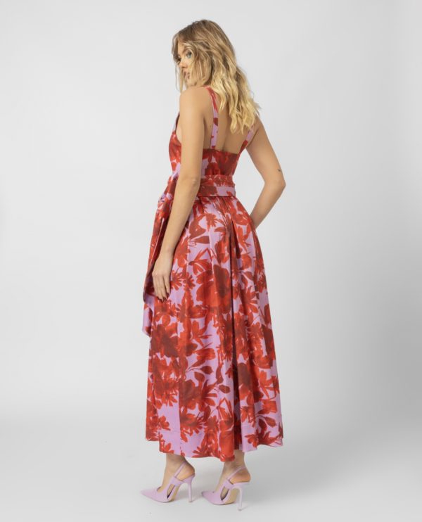 floral saten midi dress sourloulou