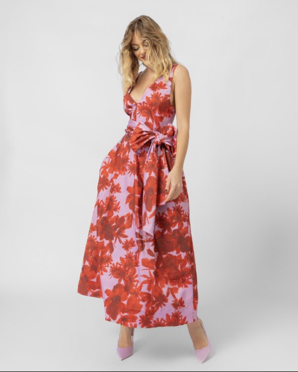 floral saten midi dress sourloulou