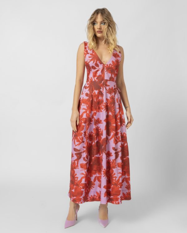 floral saten midi dress sourloulou