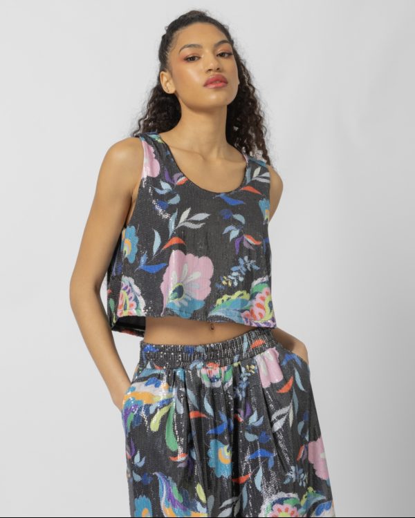 sequined crop top & sequined  shorts  sourloulou