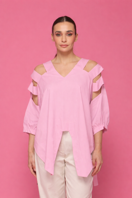 ΜΠΛΟΥΖΑ ΜΕ CUT-OUT ΣΤΟΥΣ ΩΜΟΥΣ ΡΟΖ